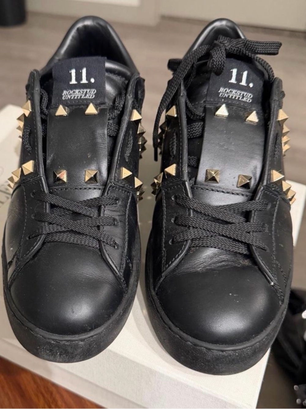 Valentino Black Leather Low-Top Sneakers with Silver Rockstuds